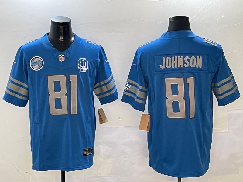 Men Detroit Lions #81 Johnson Blue three generations 2024 Nike Limited NFL Jersey style 01023